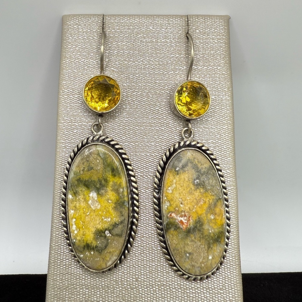 Bumble Bee Jasper 925 Sterling Silver Dangle Earrings 2” 18g